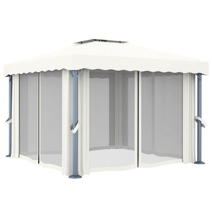 Pavillon mit Vorhang 3x3 m Cremeweiß Aluminium - Pazzar.ch