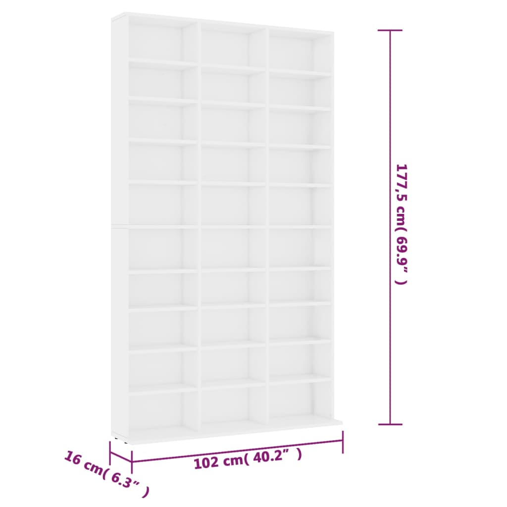 CD-Schrank Weiß 102x16x177,5 cm Holzwerkstoff - Pazzar.ch