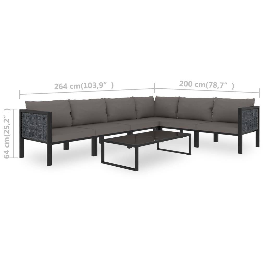 7-tlg. Garten-Lounge-Set mit Auflagen Poly Rattan Anthrazit - Pazzar.ch