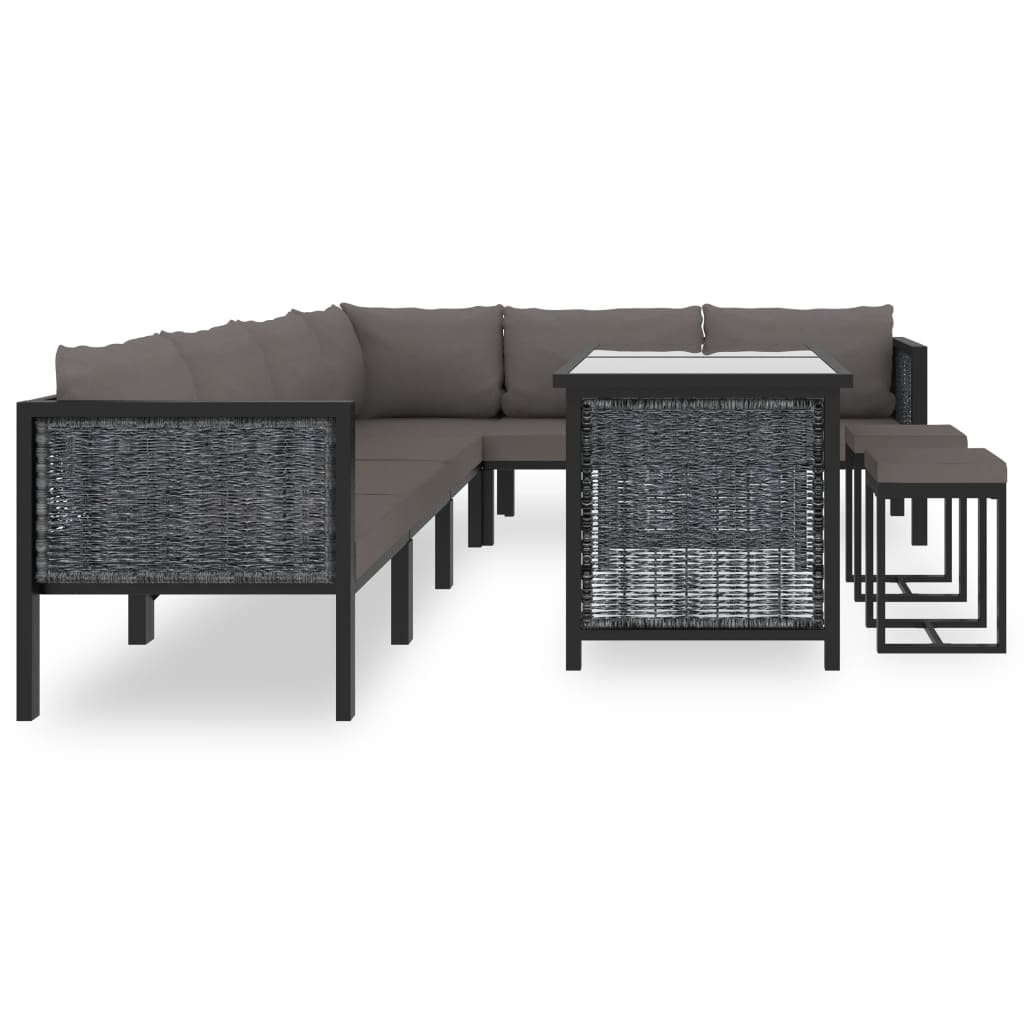 9-tlg. Garten-Lounge-Set mit Auflagen Poly Rattan Anthrazit - Pazzar.ch