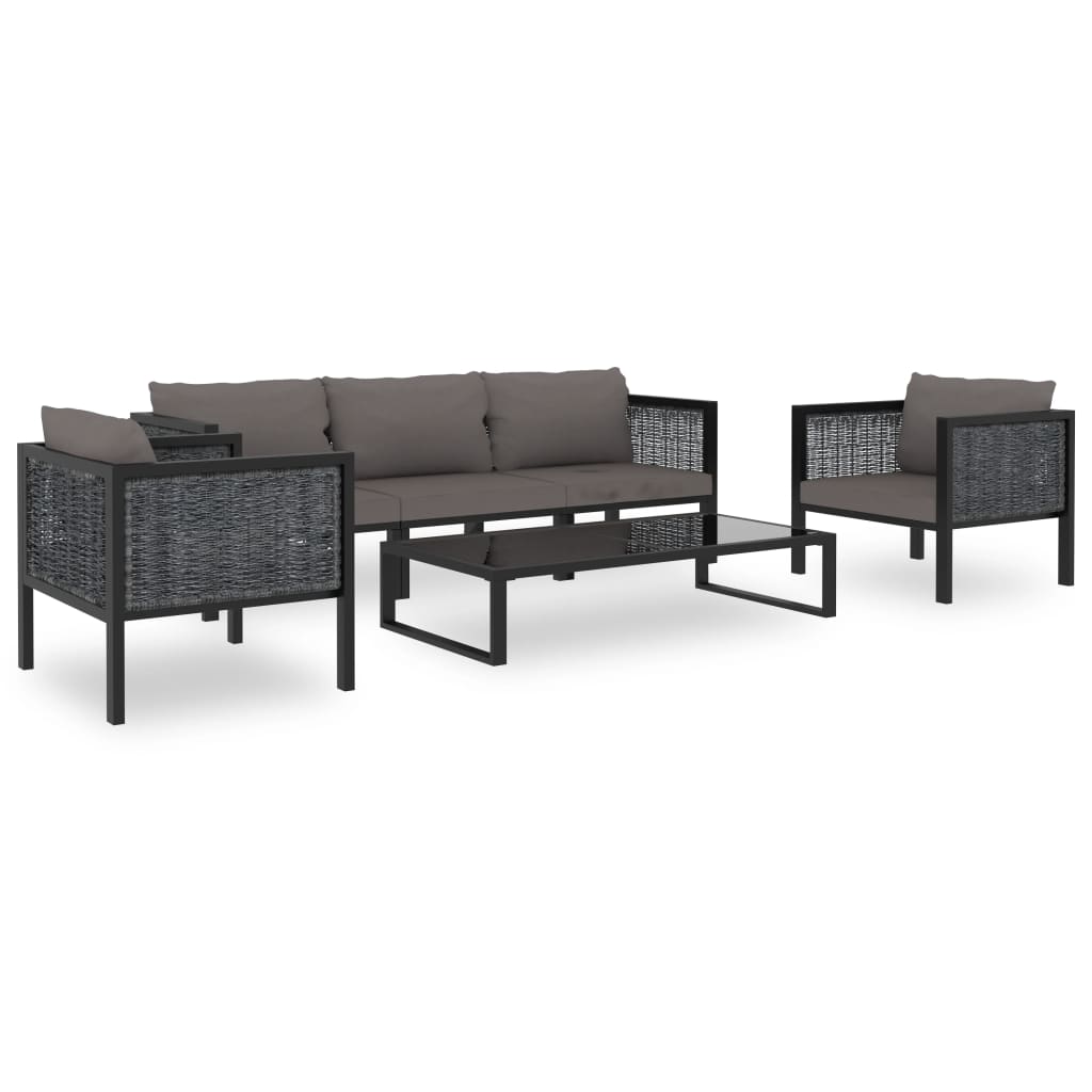 6-tlg. Garten-Lounge-Set mit Auflagen Poly Rattan Anthrazit - Pazzar.ch
