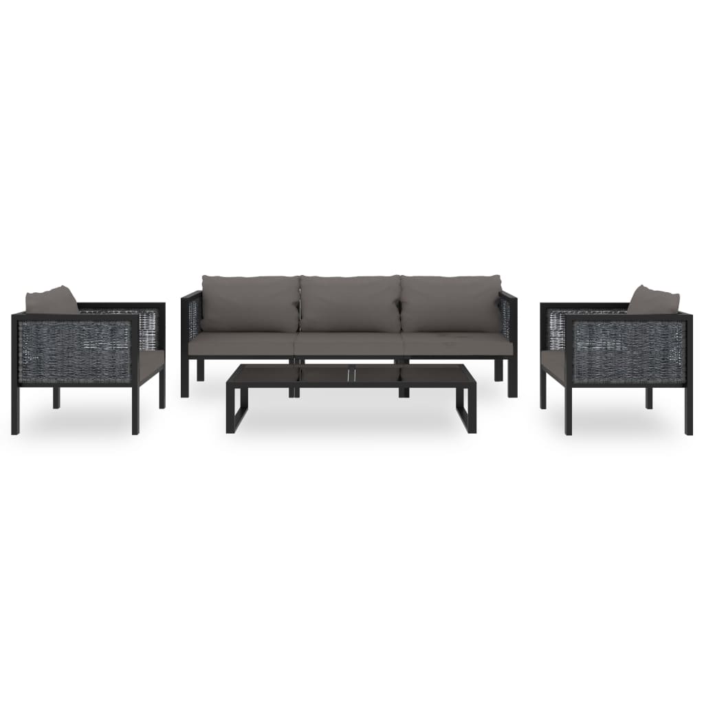 6-tlg. Garten-Lounge-Set mit Auflagen Poly Rattan Anthrazit - Pazzar.ch