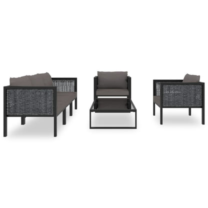 6-tlg. Garten-Lounge-Set mit Auflagen Poly Rattan Anthrazit - Pazzar.ch