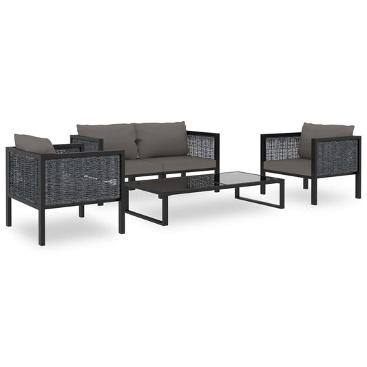 5-tlg. Garten-Lounge-Set mit Auflagen Poly Rattan Anthrazit - Pazzar.ch