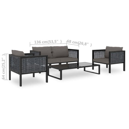 5-tlg. Garten-Lounge-Set mit Auflagen Poly Rattan Anthrazit - Pazzar.ch