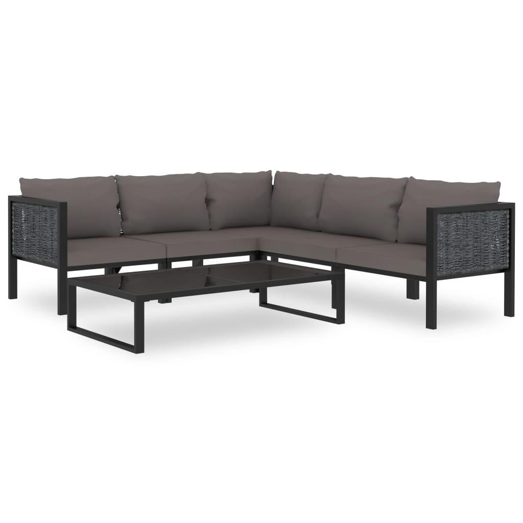 6-tlg. Garten-Lounge-Set mit Auflagen Poly Rattan Anthrazit - Pazzar.ch
