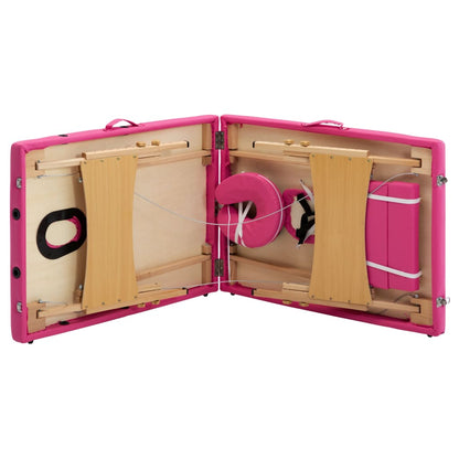 Massageliege Klappbar 2-Zonen mit Holzgestell Rosa - Pazzar.ch