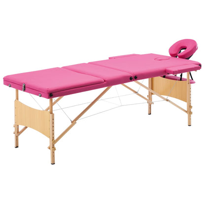 Massageliege Klappbar 3-Zonen mit Holzgestell Rosa - Pazzar.ch