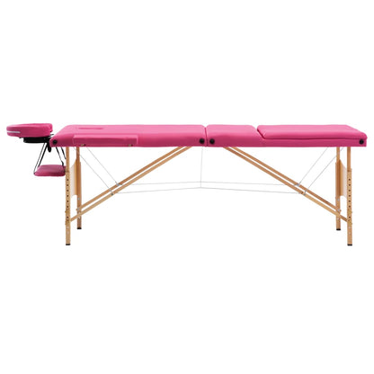 Massageliege Klappbar 3-Zonen mit Holzgestell Rosa - Pazzar.ch