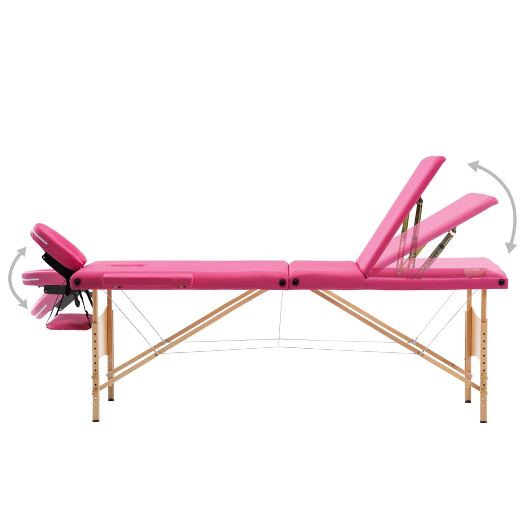 Massageliege Klappbar 3-Zonen mit Holzgestell Rosa - Pazzar.ch