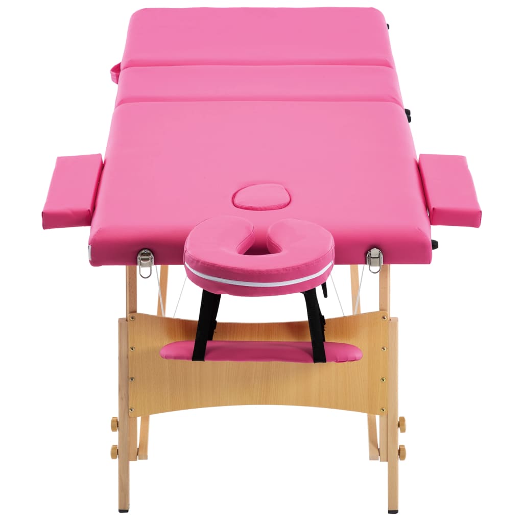 Massageliege Klappbar 3-Zonen mit Holzgestell Rosa - Pazzar.ch