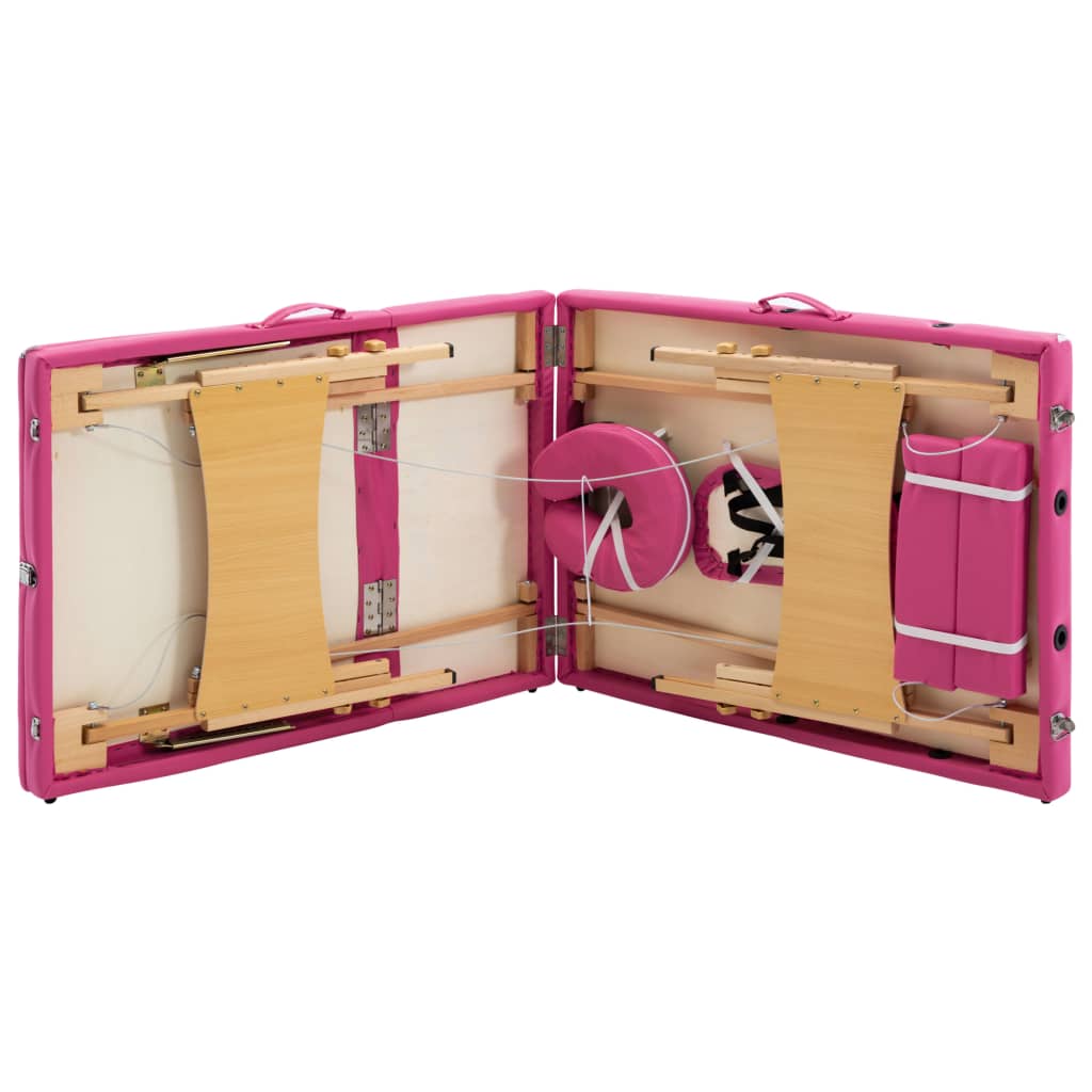 Massageliege Klappbar 3-Zonen mit Holzgestell Rosa - Pazzar.ch