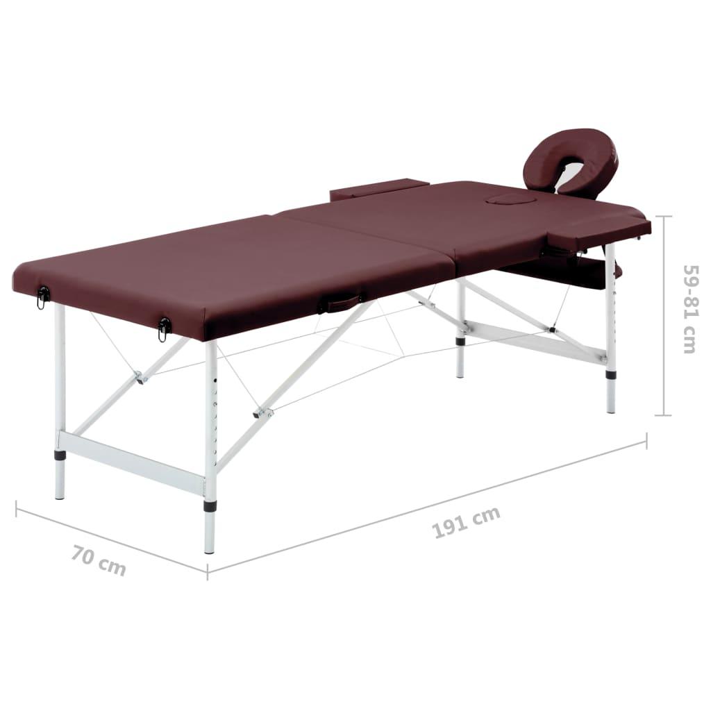 Massageliege Klappbar 2-Zonen Aluminiumgestell Bordeaux-Lila - Pazzar.ch