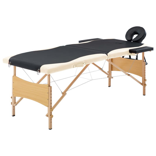 Massageliege Klappbar 2-Zonen mit Holzgestell Schwarz und Beige - Pazzar.ch