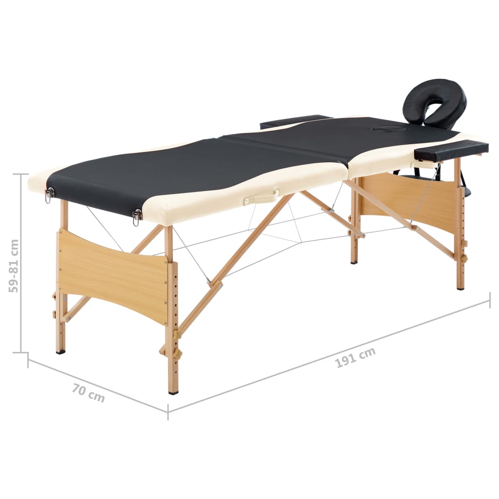 Massageliege Klappbar 2-Zonen mit Holzgestell Schwarz und Beige - Pazzar.ch