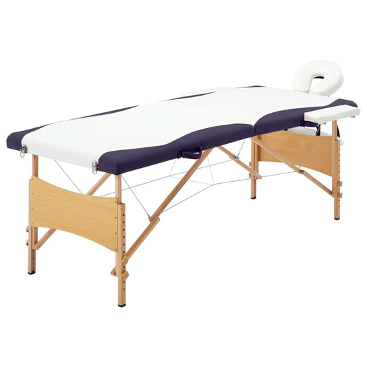 Massageliege Klappbar 2-Zonen mit Holzgestell Weiß und Lila - Pazzar.ch
