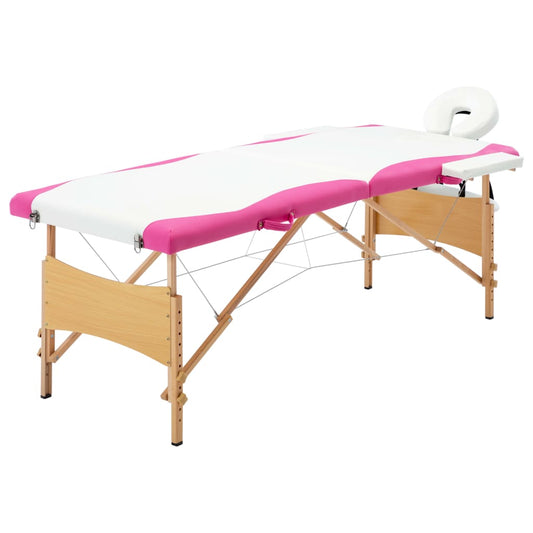 Massageliege Klappbar 2-Zonen mit Holzgestell Weiß und Rosa - Pazzar.ch