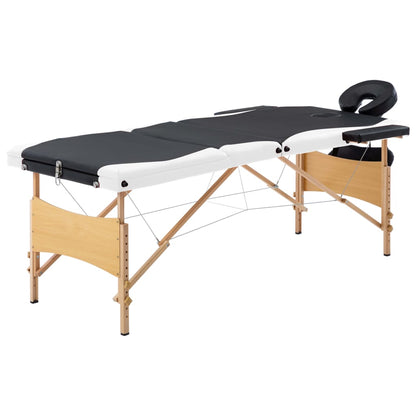 Massageliege Klappbar 3-Zonen mit Holzgestell Schwarz und Weiß - Pazzar.ch