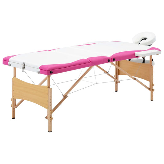 Massageliege Klappbar 3-Zonen mit Holzgestell Weiß und Rosa - Pazzar.ch
