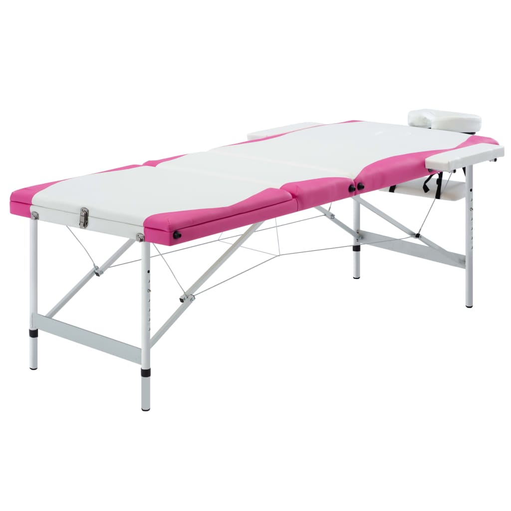 Massageliege Klappbar 3-Zonen Aluminiumgestell Weiß und Rosa - Pazzar.ch