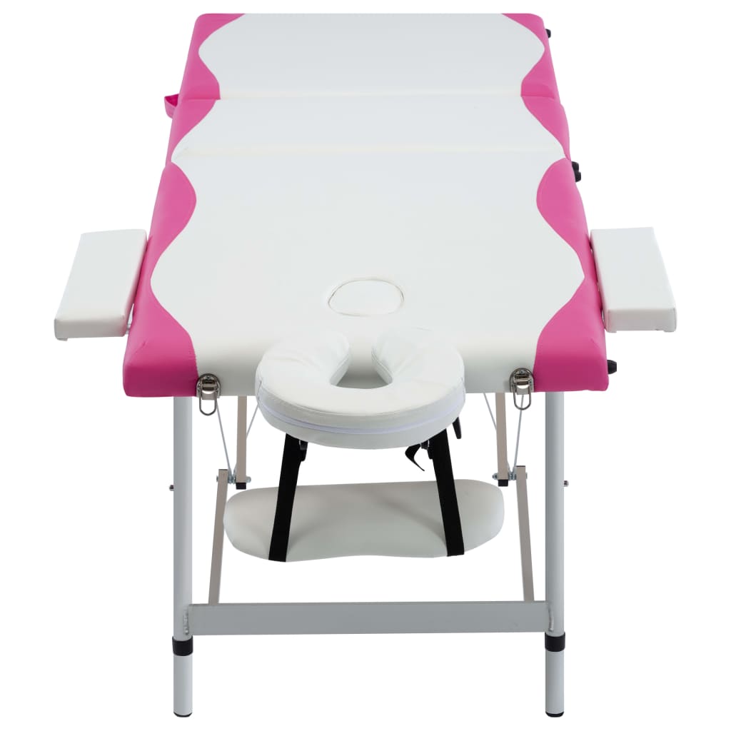Massageliege Klappbar 3-Zonen Aluminiumgestell Weiß und Rosa - Pazzar.ch