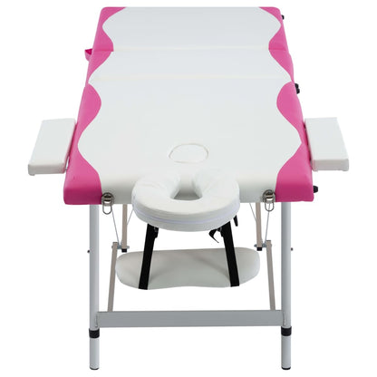 Massageliege Klappbar 3-Zonen Aluminiumgestell Weiß und Rosa - Pazzar.ch