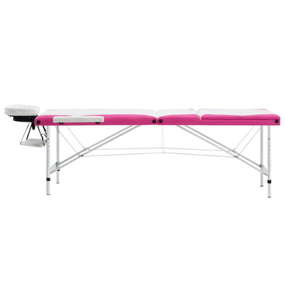 Massageliege Klappbar 3-Zonen Aluminiumgestell Weiß und Rosa - Pazzar.ch