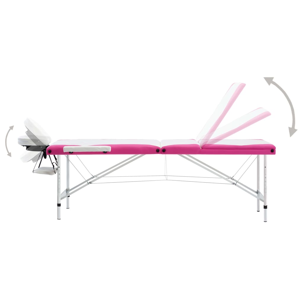 Massageliege Klappbar 3-Zonen Aluminiumgestell Weiß und Rosa - Pazzar.ch