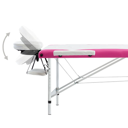 Massageliege Klappbar 3-Zonen Aluminiumgestell Weiß und Rosa - Pazzar.ch