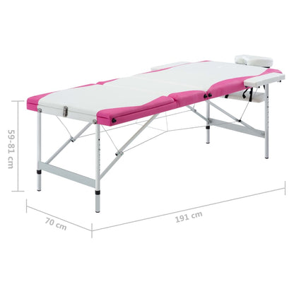 Massageliege Klappbar 3-Zonen Aluminiumgestell Weiß und Rosa - Pazzar.ch