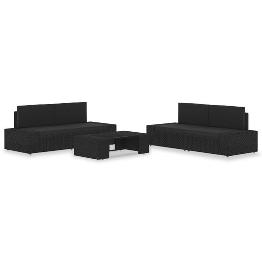 5-tlg. Garten-Lounge-Set Poly Rattan Schwarz - Pazzar.ch