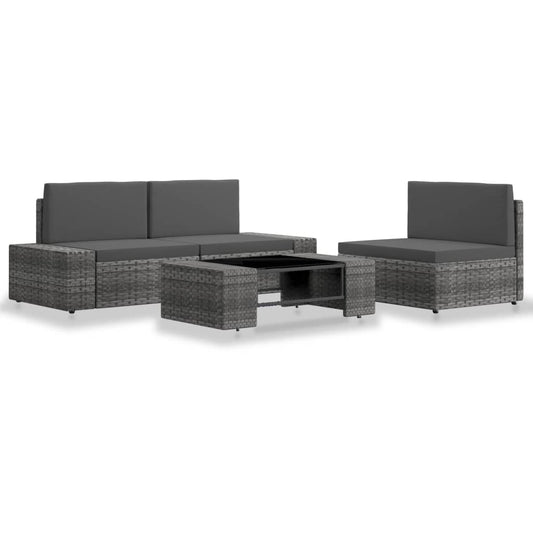 4-tlg. Garten-Lounge-Set Poly Rattan Grau - Pazzar.ch