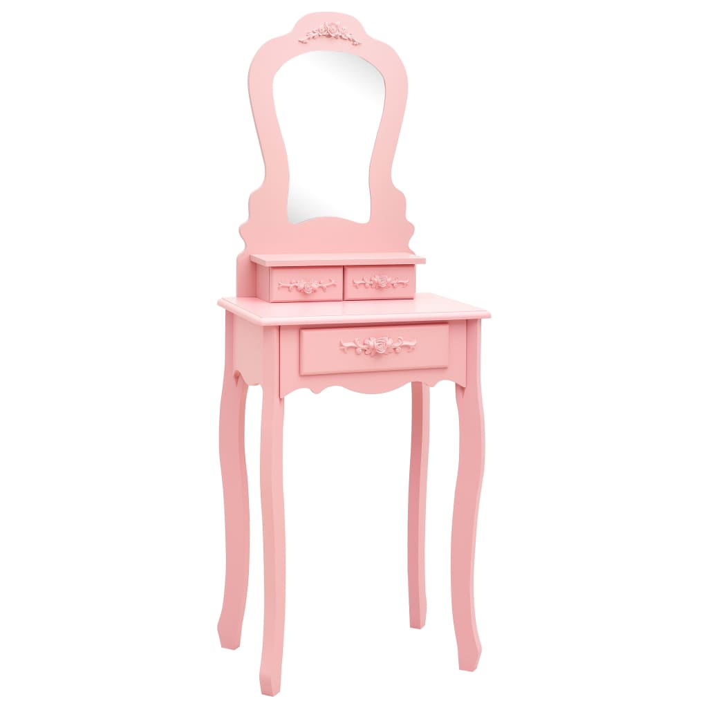 Schminktisch-Set mit Hocker Rosa 50x59x136 cm Paulownia-Holz - Pazzar.ch