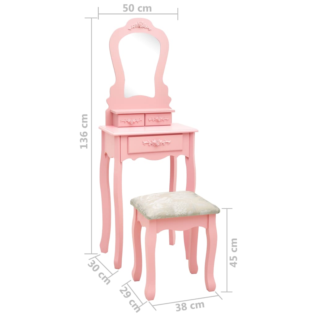 Schminktisch-Set mit Hocker Rosa 50x59x136 cm Paulownia-Holz - Pazzar.ch