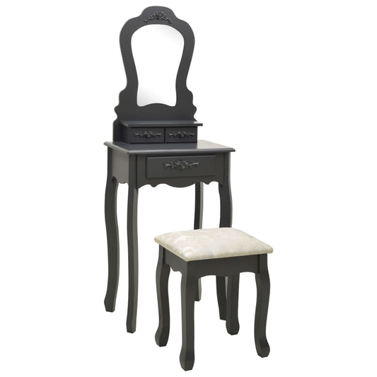 Schminktisch-Set mit Hocker Grau 50x59x136 cm Paulownia-Holz - Pazzar.ch