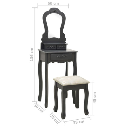 Schminktisch-Set mit Hocker Grau 50x59x136 cm Paulownia-Holz - Pazzar.ch