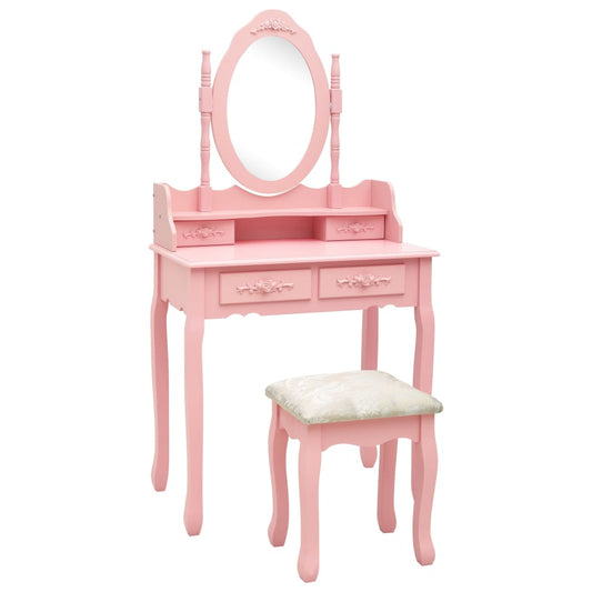 Schminktisch-Set mit Hocker Rosa 75x69x140 cm Paulownia-Holz - Pazzar.ch
