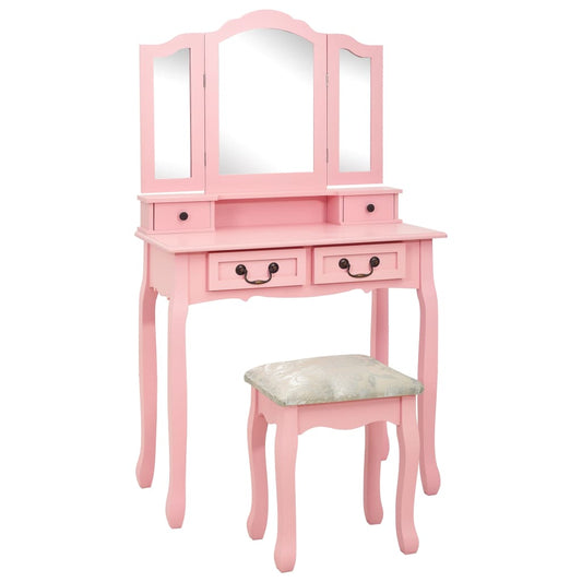 Schminktisch-Set mit Hocker Rosa 80×69×141 cm Paulowniaholz - Pazzar.ch
