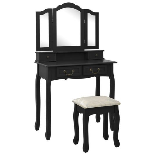Schminktisch-Set mit Hocker Schwarz 80x69x141 cm Paulowniaholz - Pazzar.ch