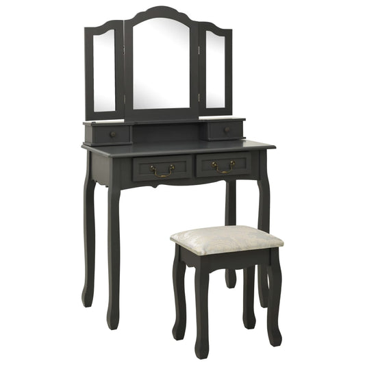 Schminktisch-Set mit Hocker Grau 80x69x141 cm Paulowniaholz - Pazzar.ch