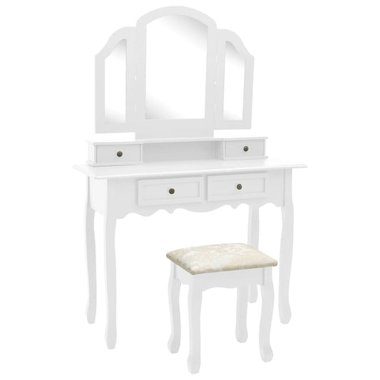 Schminktisch-Set mit Hocker Weiß 100x40x146 cm Paulownia-Holz - Pazzar.ch