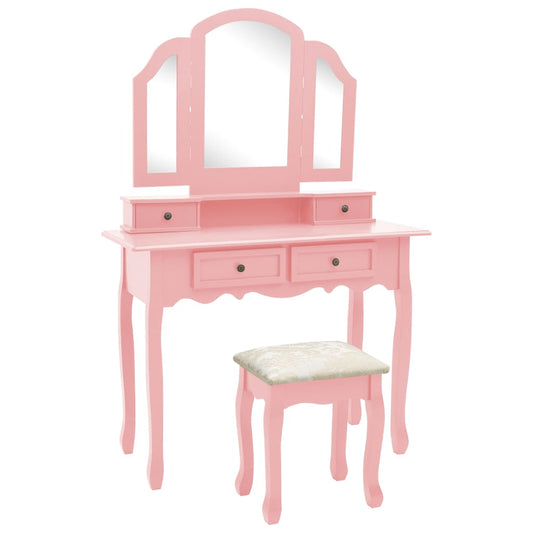 Schminktisch-Set mit Hocker Rosa 100x40x146 cm Paulownia-Holz - Pazzar.ch
