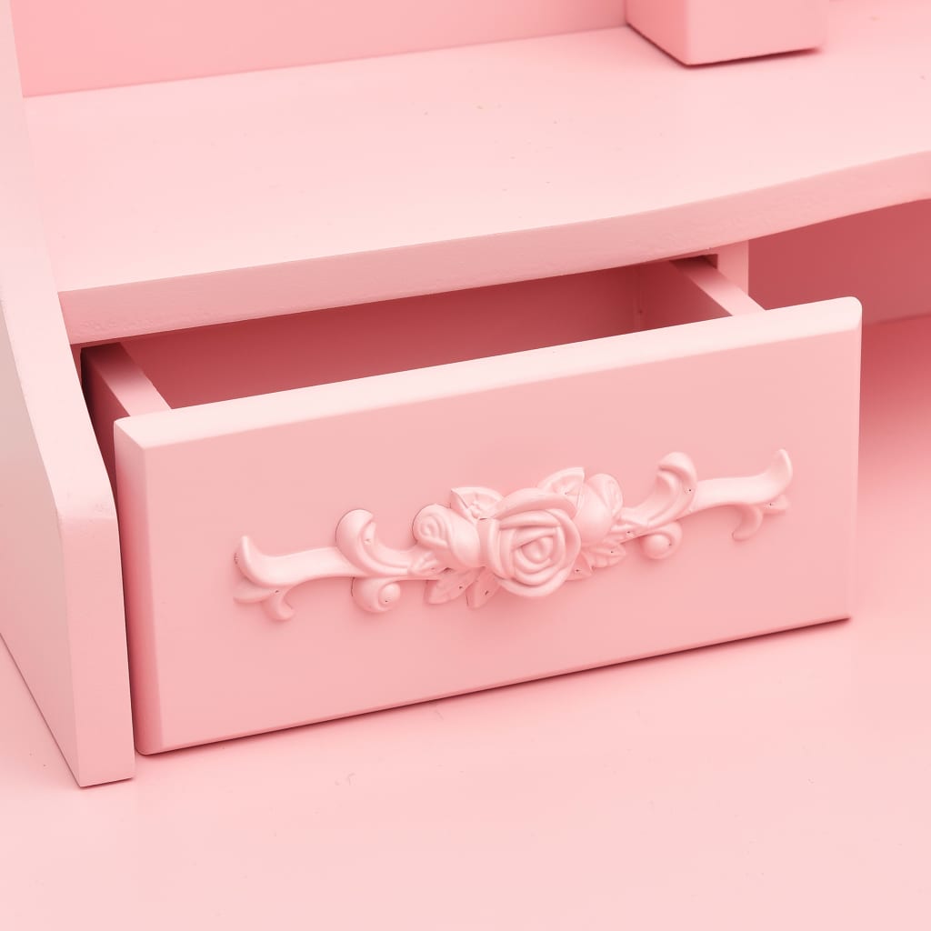 Schminktisch mit Hocker und Dreifach-Spiegel Rosa - Pazzar.ch