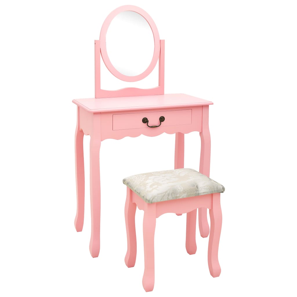 Schminktisch mit Hocker Rosa 65x36x128 cm Paulownia-Holz MDF - Pazzar.ch