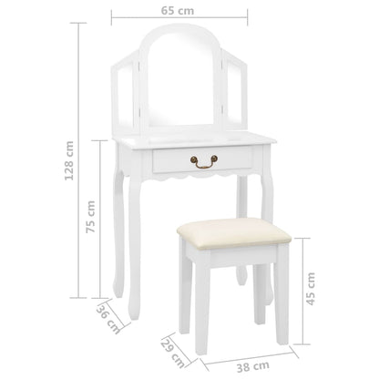 Schminktisch mit Hocker Weiß 65x36x128 cm Paulownia-Holz MDF - Pazzar.ch