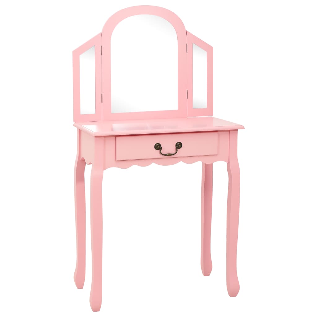 Schminktisch mit Hocker Rosa 65x36x128 cm Paulownia-Holz MDF - Pazzar.ch