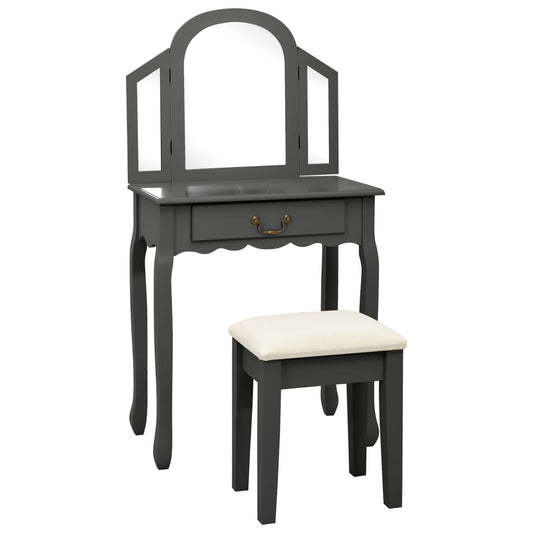 Schminktisch mit Hocker Grau 65x36x128 cm Paulownia-Holz MDF - Pazzar.ch