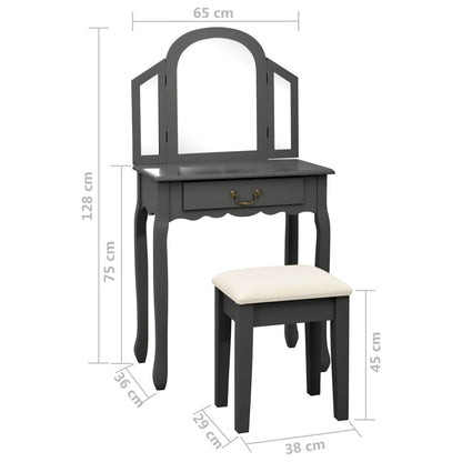 Schminktisch mit Hocker Grau 65x36x128 cm Paulownia-Holz MDF - Pazzar.ch