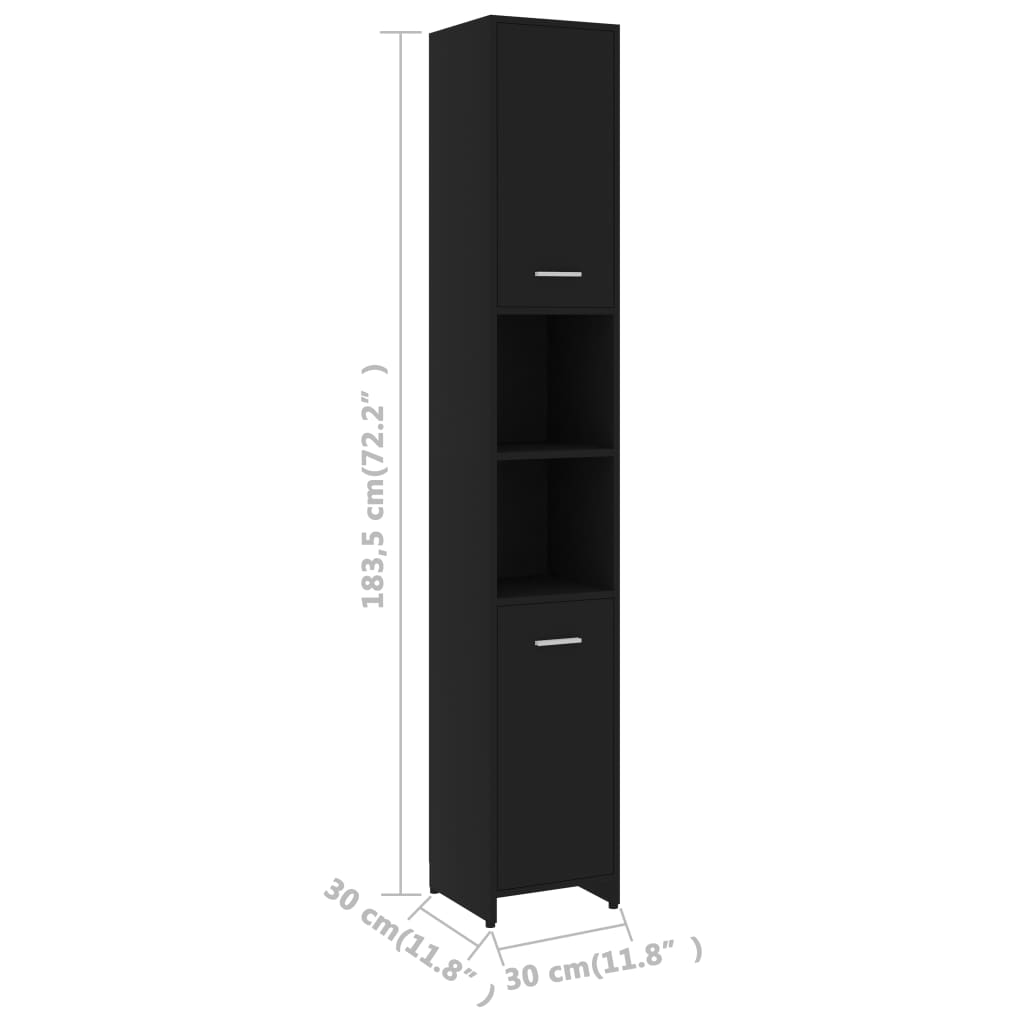 Badezimmerschrank Schwarz 30x30x183,5 cm Holzwerkstoff