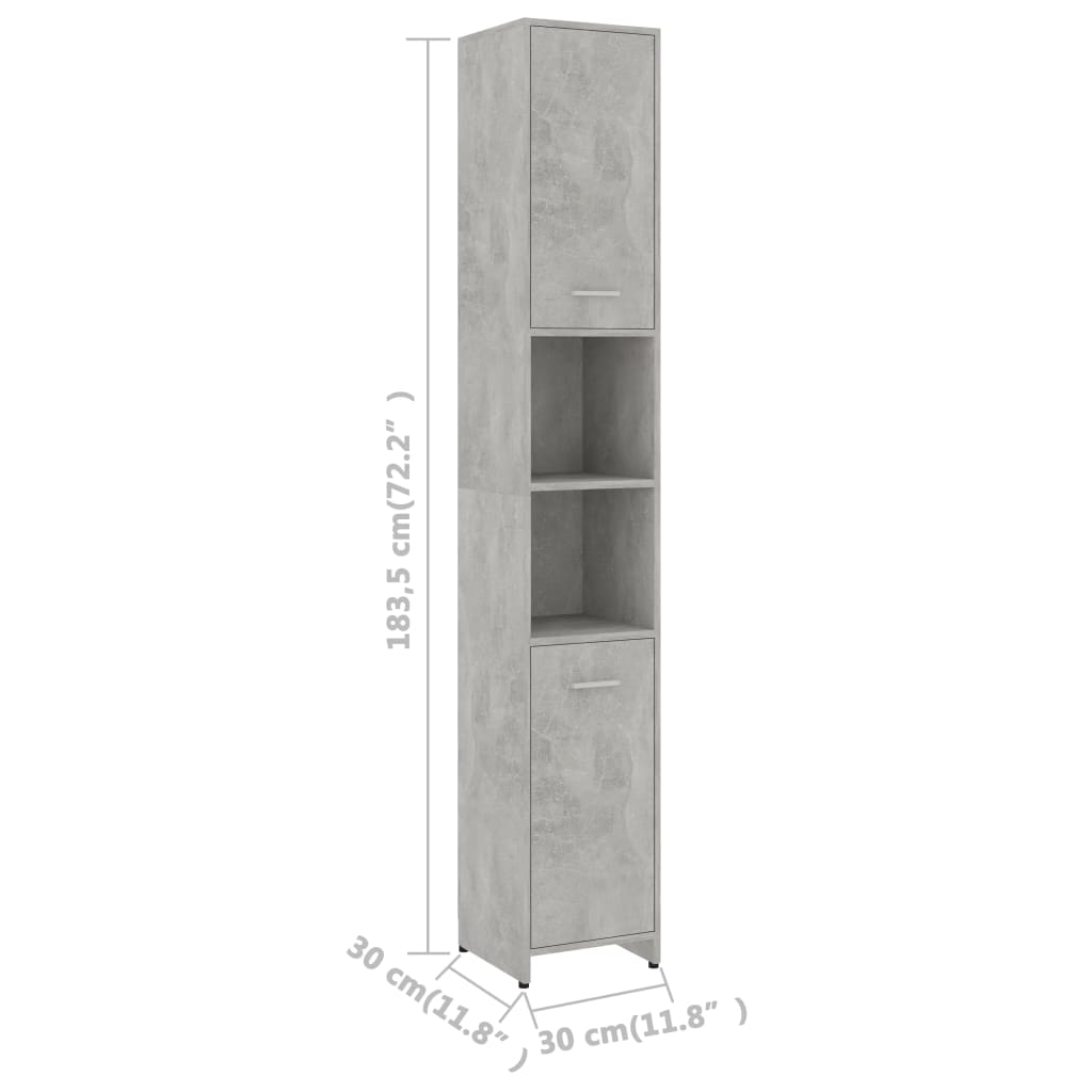 Badezimmerschrank Betongrau 30x30x183,5 cm Holzwerkstoff